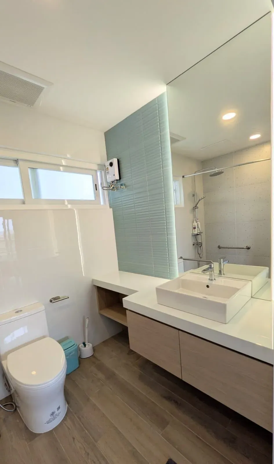 Bathroom vanity and shower
